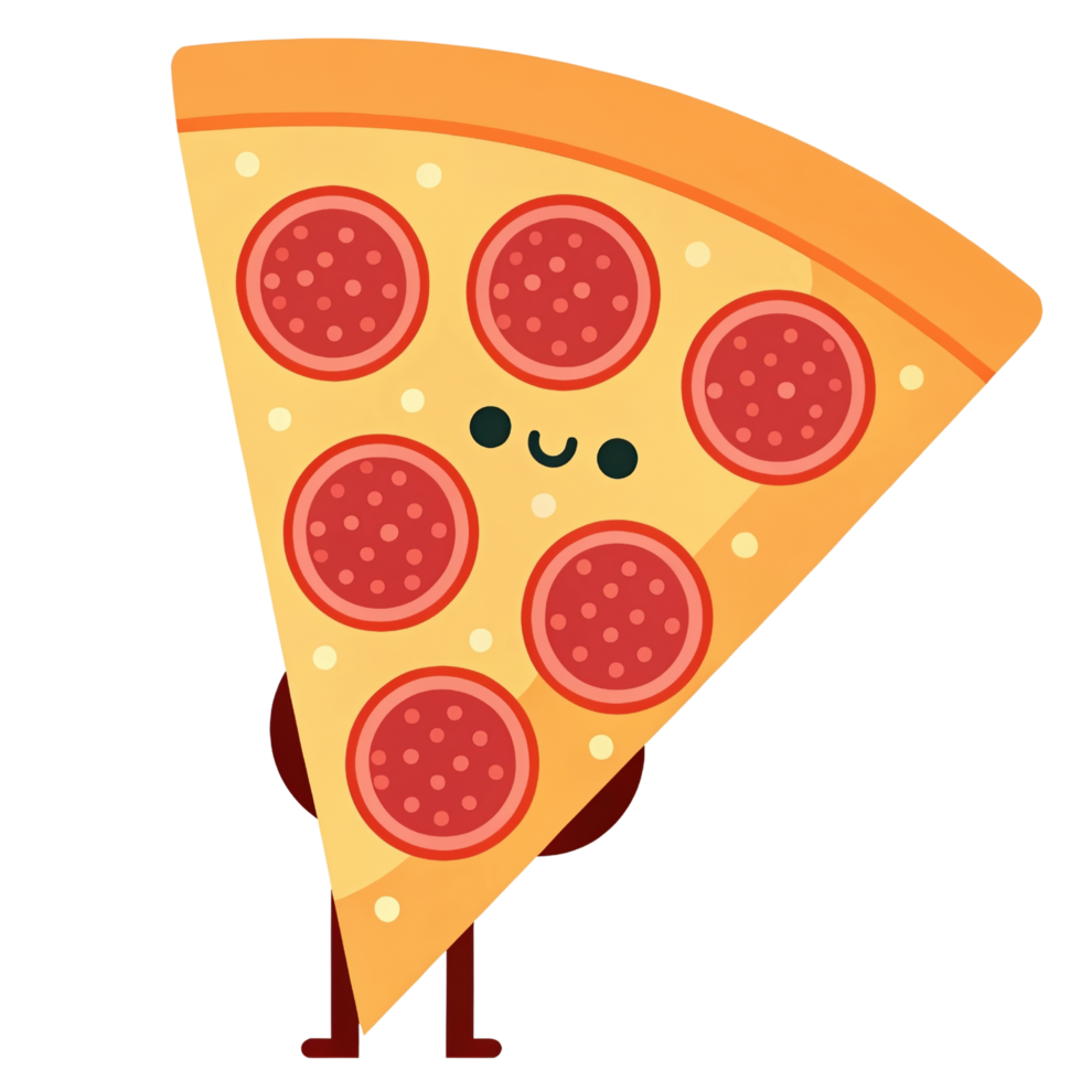 cheerful cartoon pizza slice with pepperoni and smiling face png