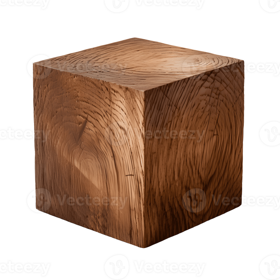 Rustic Wooden Cube with Natural Grain Texture Isolated On A Transparent Background png