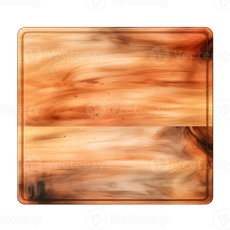 Square Wooden Cutting Board Watercolor Illustration With Burned Wood Texture Isolated On A Transparent Background png