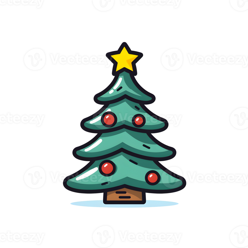 Decorated Christmas Tree Illustration With Star Topper Isolated On A Transparent Background png
