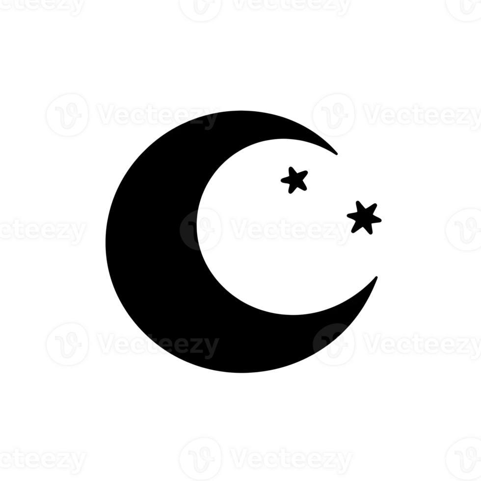 Crescent Moon Black Outline Icon on Transparent Background png