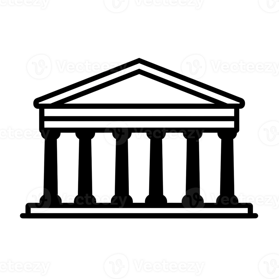 Bank Building Black Outline Icon on Transparent Background png