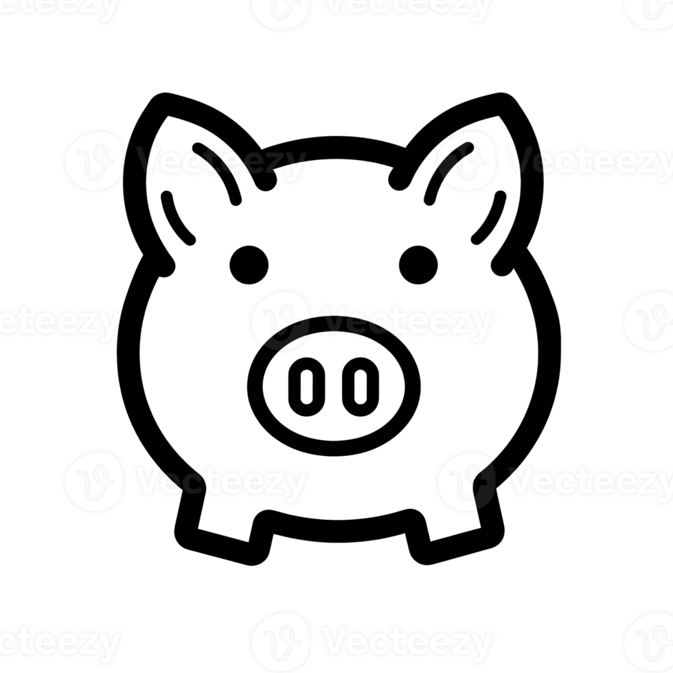 Piggy Bank Black Outline Icon on Transparent Background png