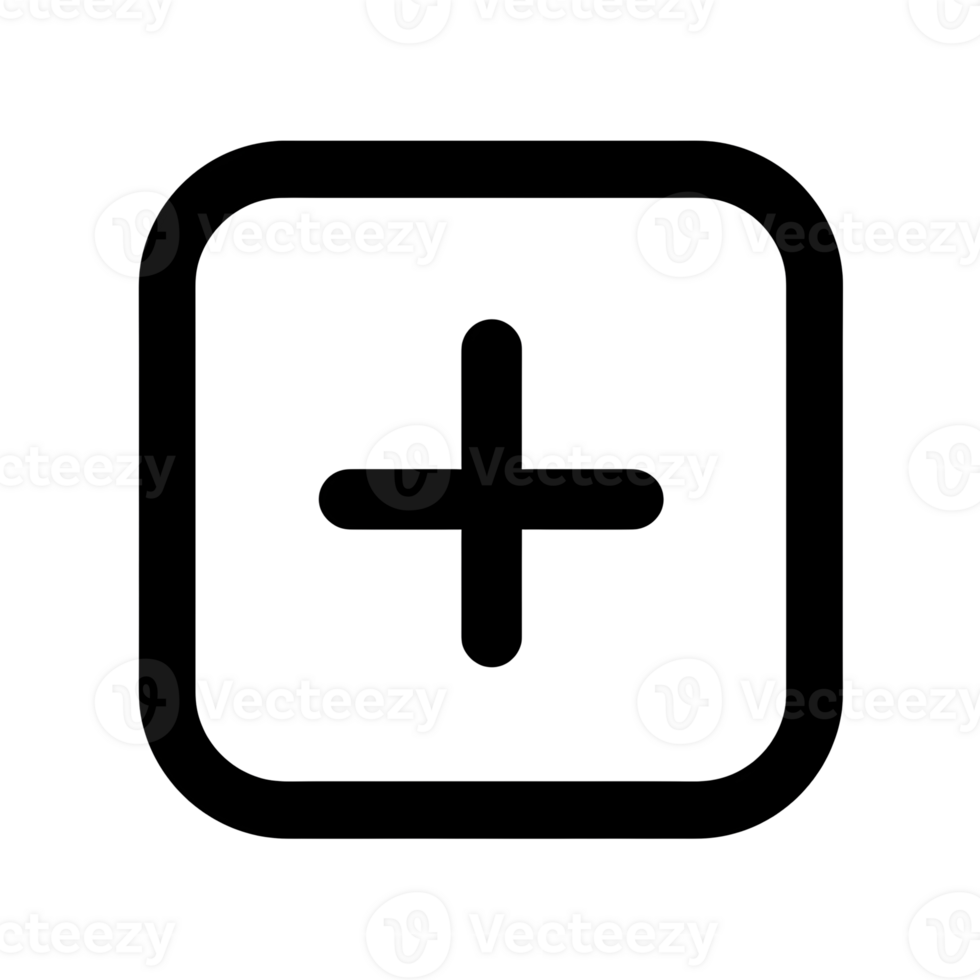 Plus Button Black Outline Icon on Transparent Background png