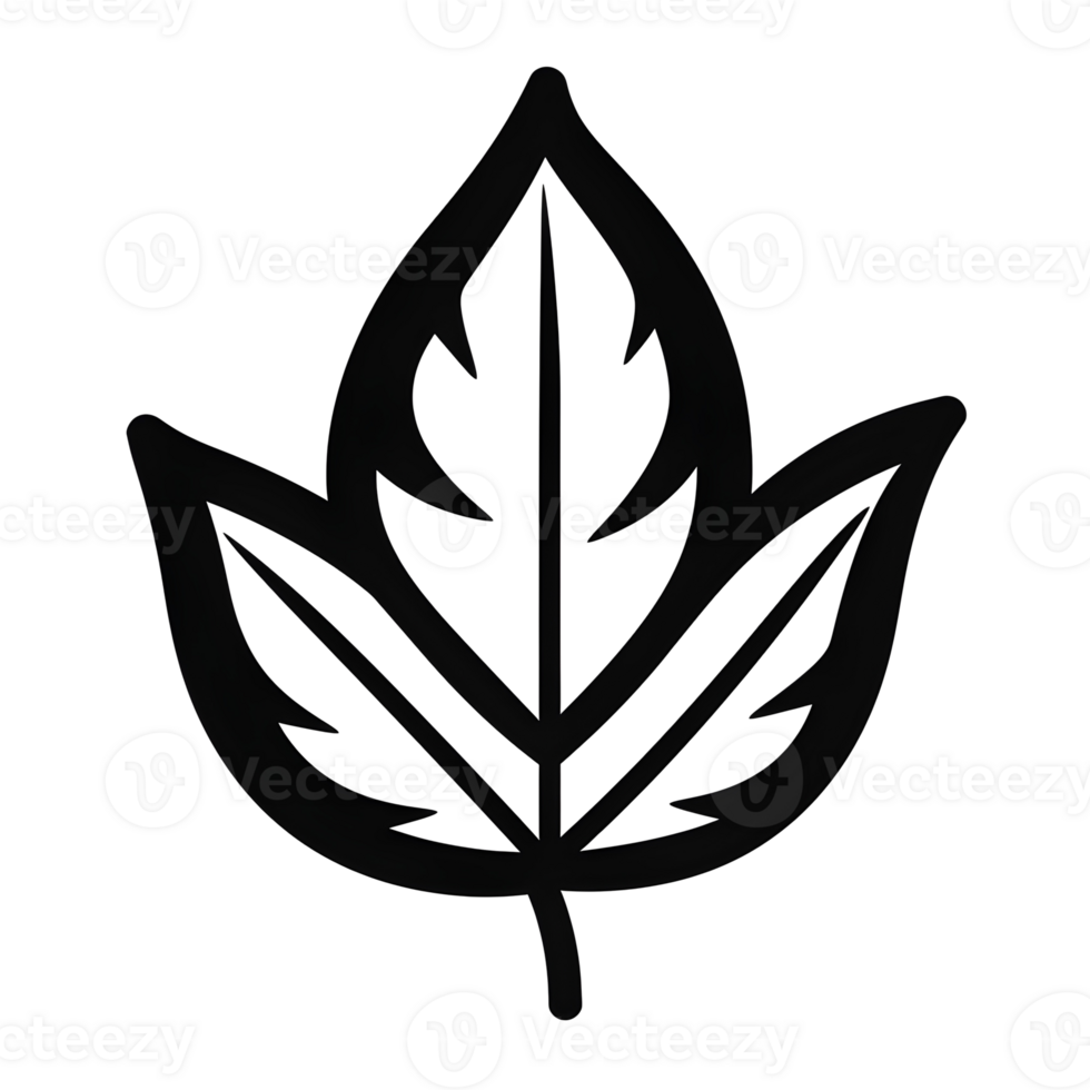 Bold Leaf Black Outline Icon on Transparent Background png