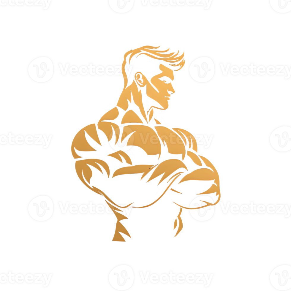 Golden Muscular Man Logo Symbol On Transparent Background png