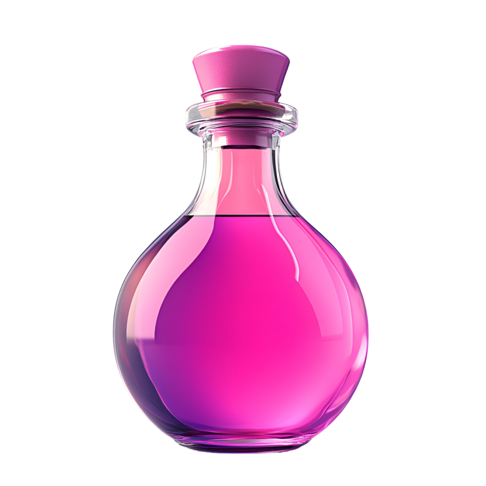 3D Pink Liquid in Glass Bottle on Transparent Background png