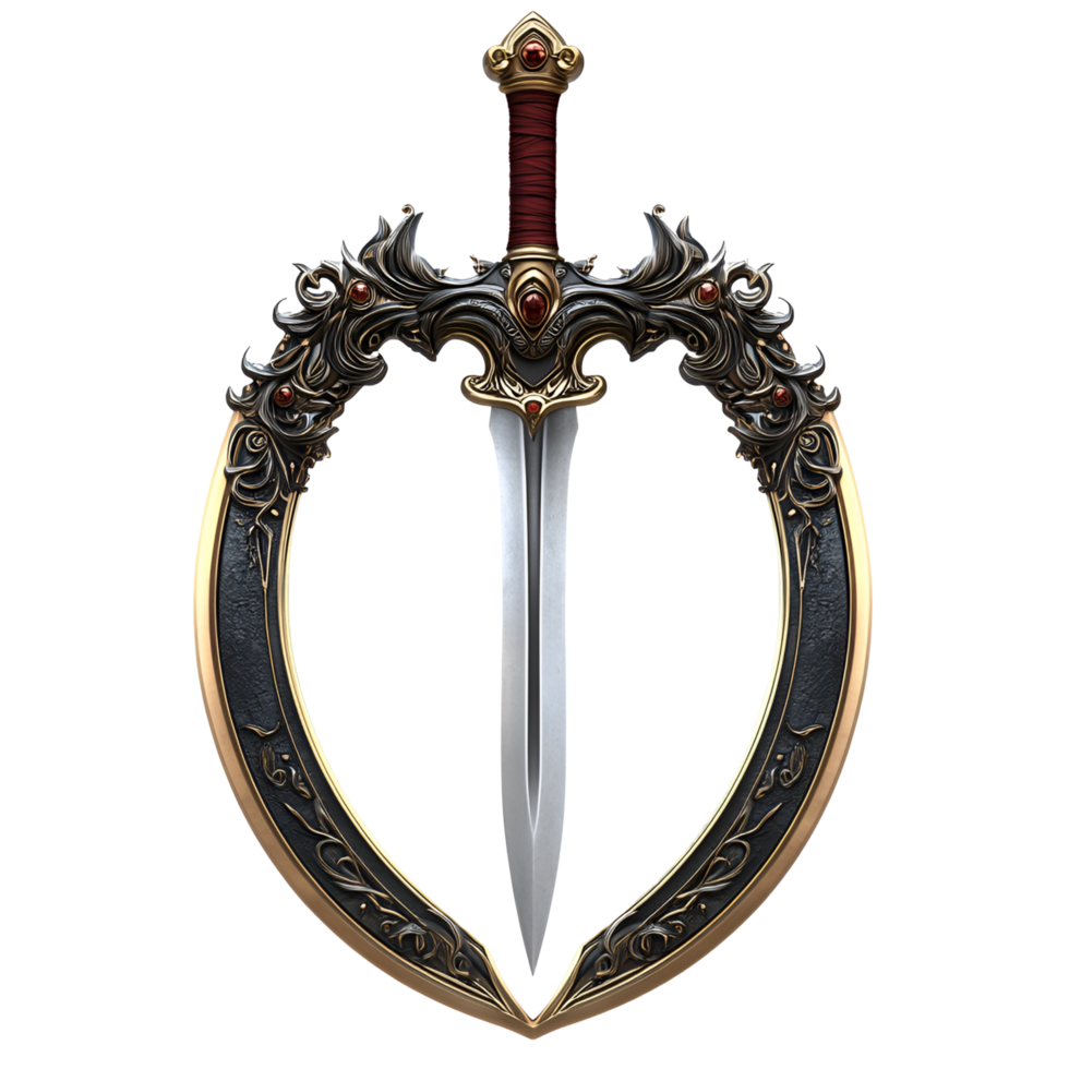Gold Black Sword Design Elegant Fantasy Weapon Transparent Background png