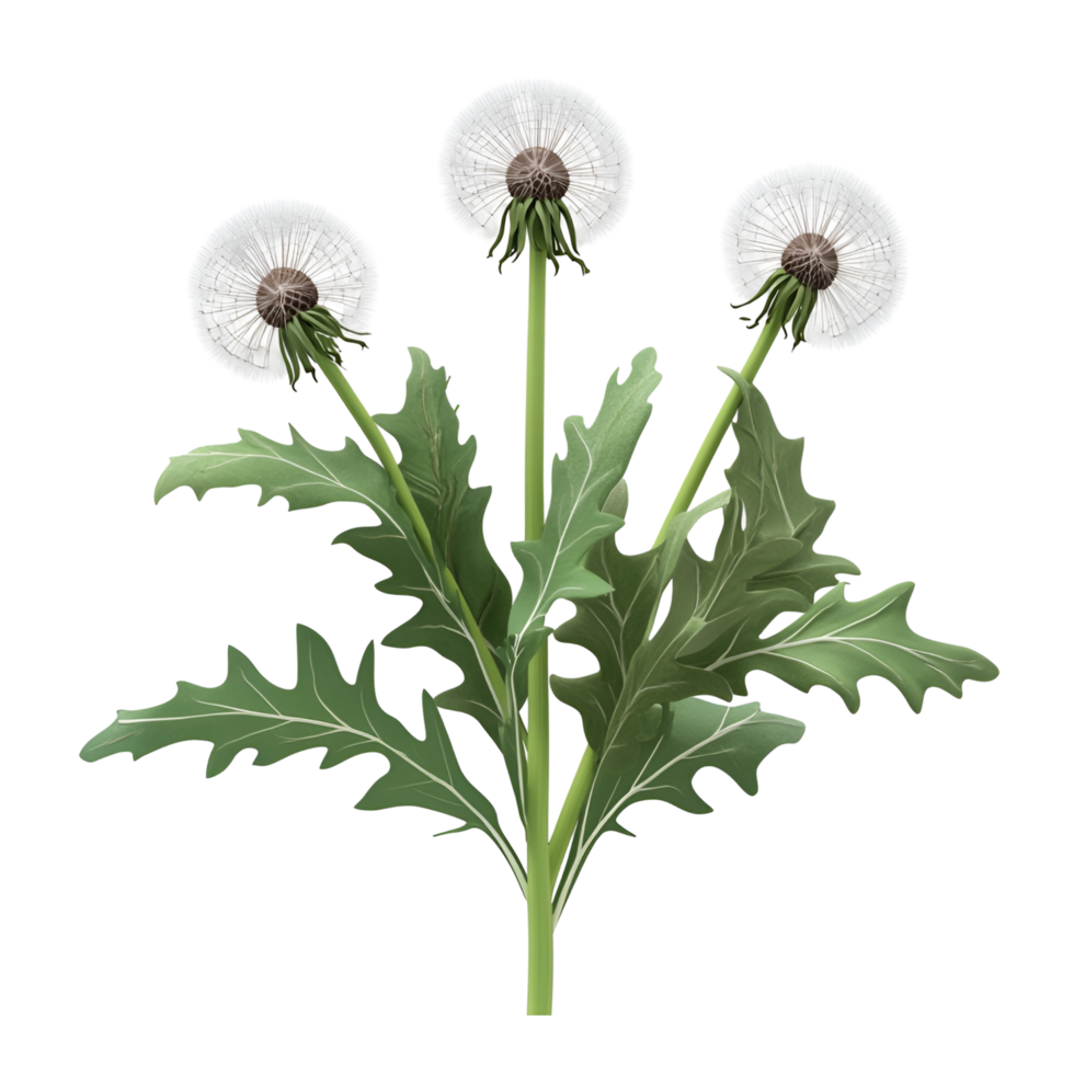 3D Dandelion Plant With Leaves And Seeds On Transparent Background png