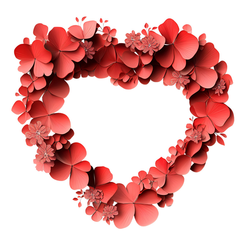 3D Decorative Heart With Blue And Red Flowers On Transparent Background png