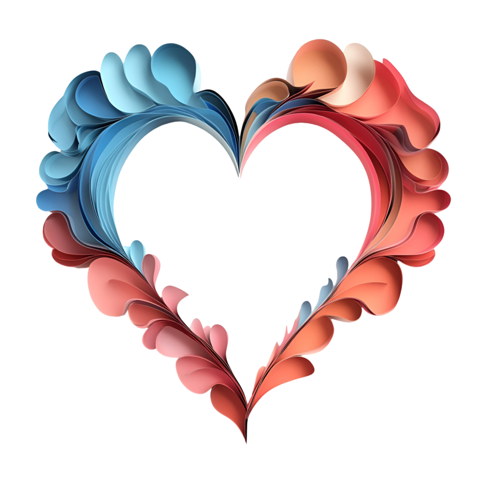 3D Heart Shaped Abstract Floral Design With Red And Blue Flowers On Transparent Background png