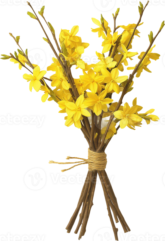 Yellow flowers are tied to twigs png