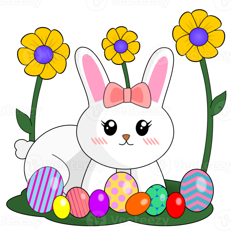 easter white bunny with easter eggs png