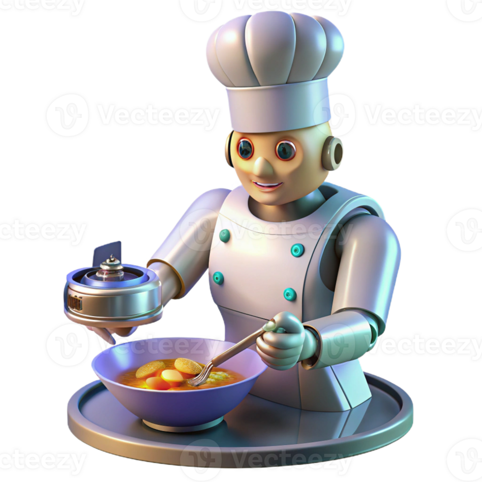 stunning classic A robotic chef meticulously preparing a complex dish, illuminated by the bright lights of a futuristic kitchen, in a photorealistic style detailed png