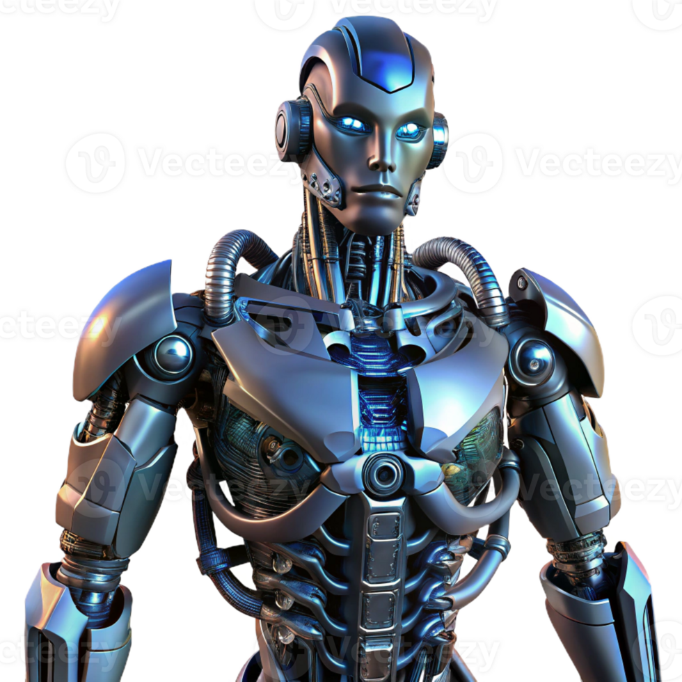 extraordinary modern A highly detailed, biomechanical robot with organic and metallic components intertwined, in a dark, biopunk style, lit by a single light source from above exclusive png