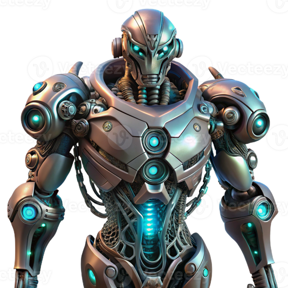 serene traditional A highly detailed, biomechanical robot with organic and metallic components intertwined, in a dark, biopunk style, lit by a single light source from above genuine png