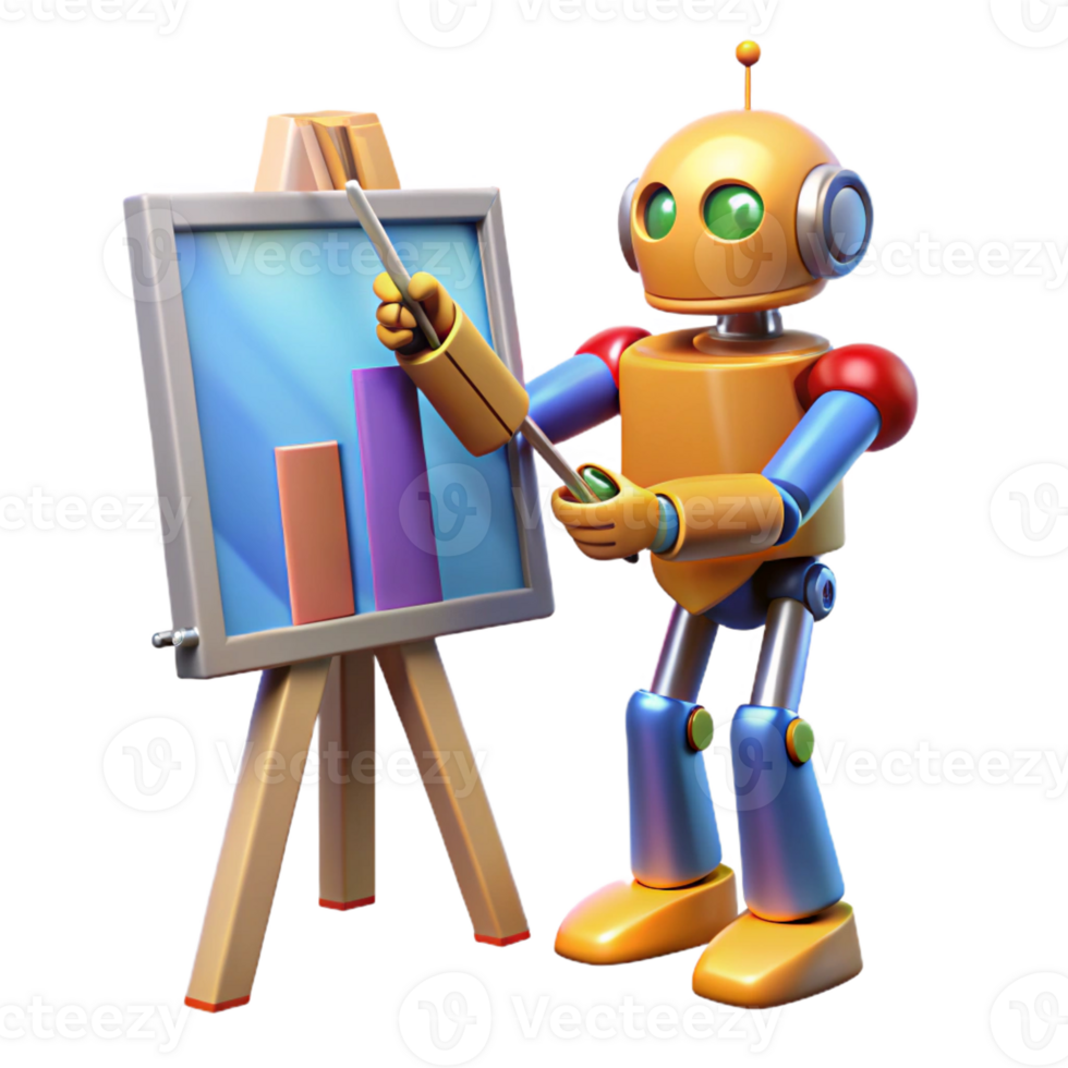 elegant modern A robotic artist painting a canvas with vibrant colors, lit by natural light from a large window, in an impressionist style genuine png