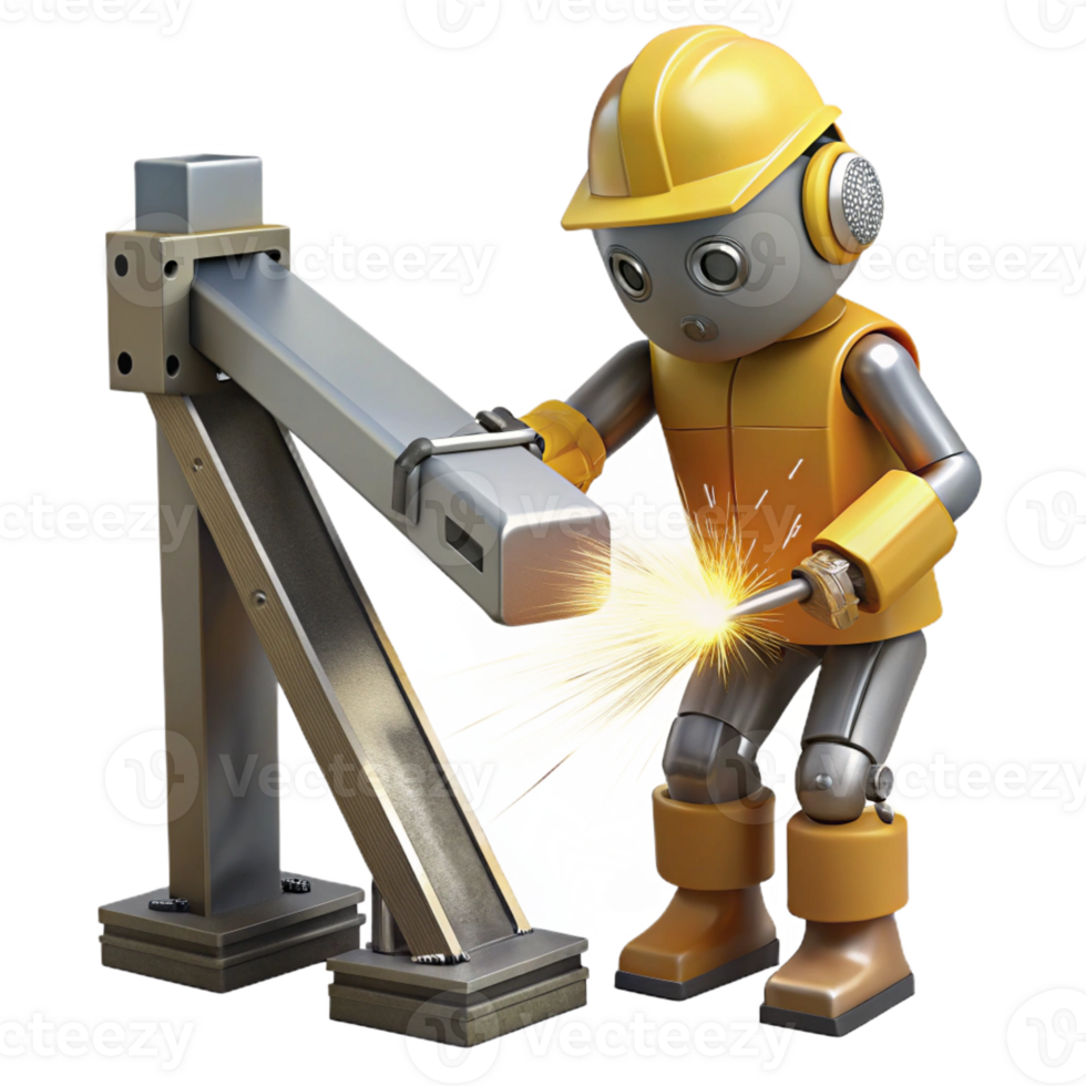 beautiful modern A robotic construction worker welding a metal beam, sparks flying, lit by the glow of the welding torch, in a gritty, industrial style professional png