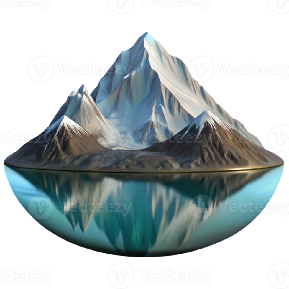 wonderful abstract A majestic snow-capped mountain reflected in a crystal-clear lake, alpine landscape, serene atmosphere, realistic style high quality png
