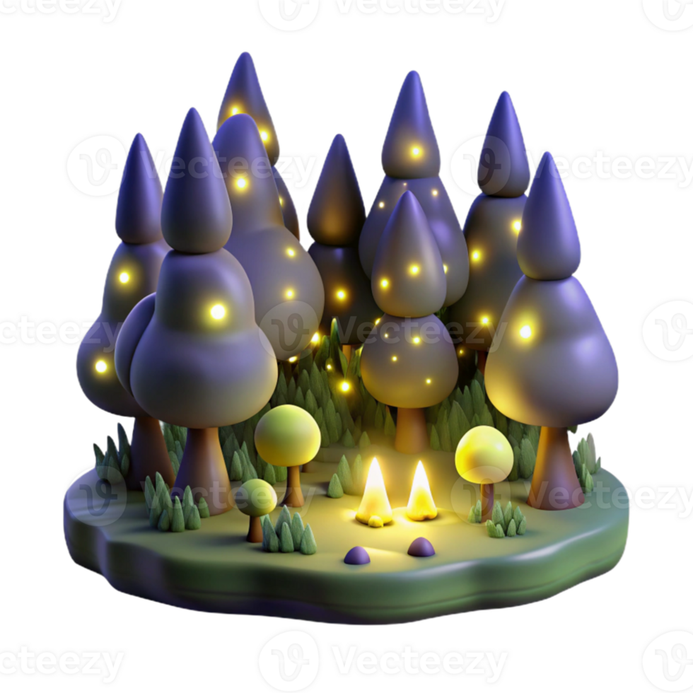 extraordinary minimalist A group of fireflies illuminating a dark forest, magical realism style, bioluminescent glow premium png