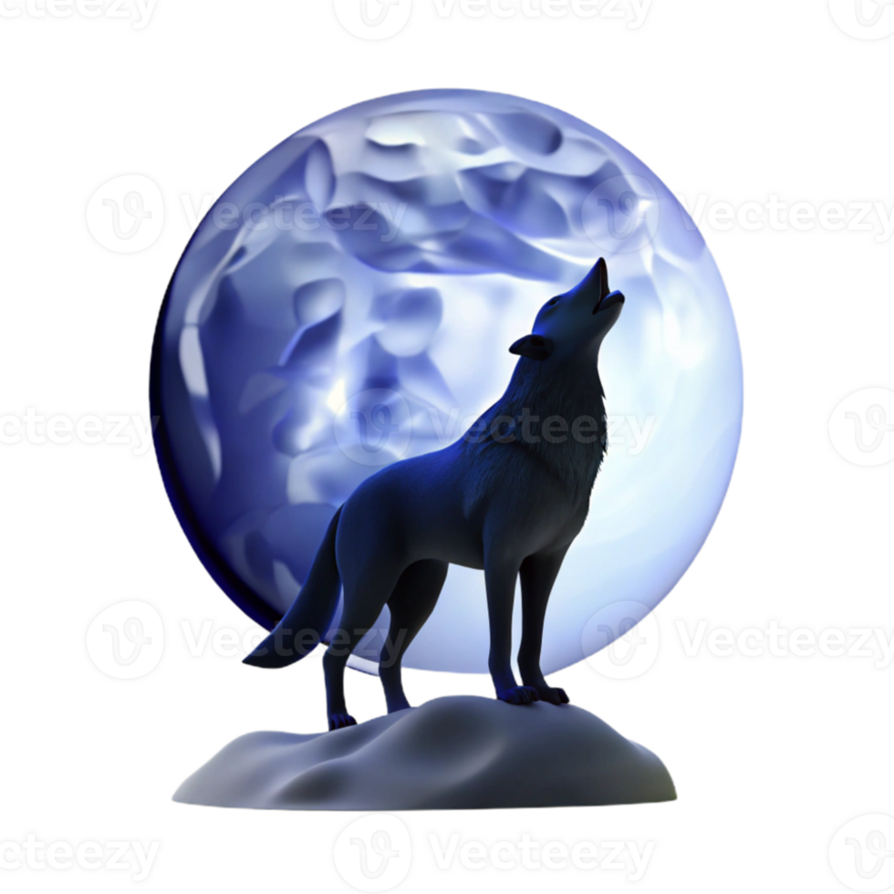 impressive creative A lone wolf howling at the full moon, silhouette against a dark blue sky, mysterious atmosphere, graphic novel style detailed png