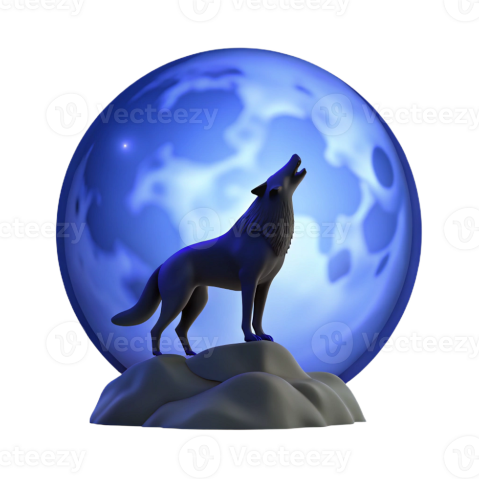 elegant rustic A lone wolf howling at the full moon, silhouette against a dark blue sky, mysterious atmosphere, graphic novel style professional png