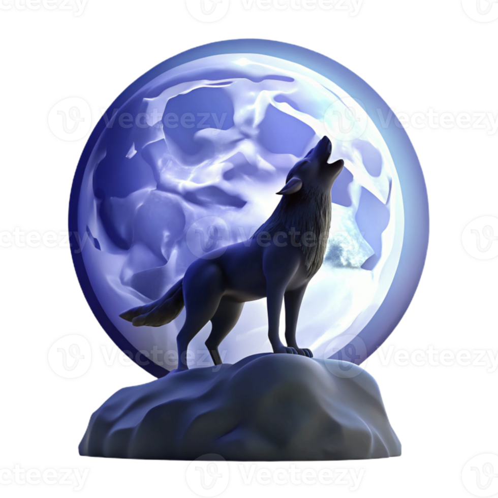 dramatic classic A lone wolf howling at the full moon, silhouette against a dark blue sky, mysterious atmosphere, graphic novel style detailed png