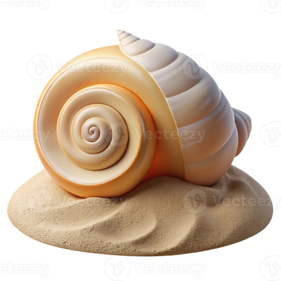 impressive abstract A spiral seashell resting on white sand, beach scene, soft natural light, realistic style 4K png