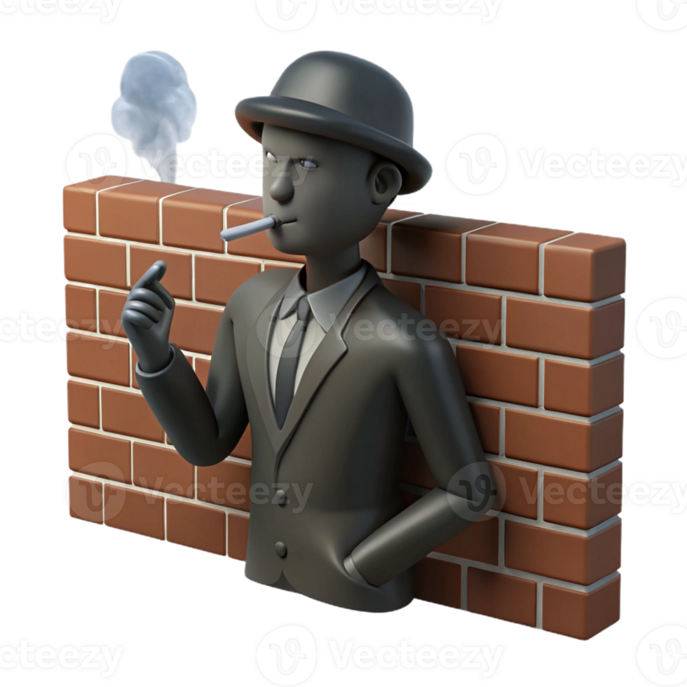 stunning classic A silhouette of a man smoking a cigarette against a brick wall, hard-boiled noir style high resolution png