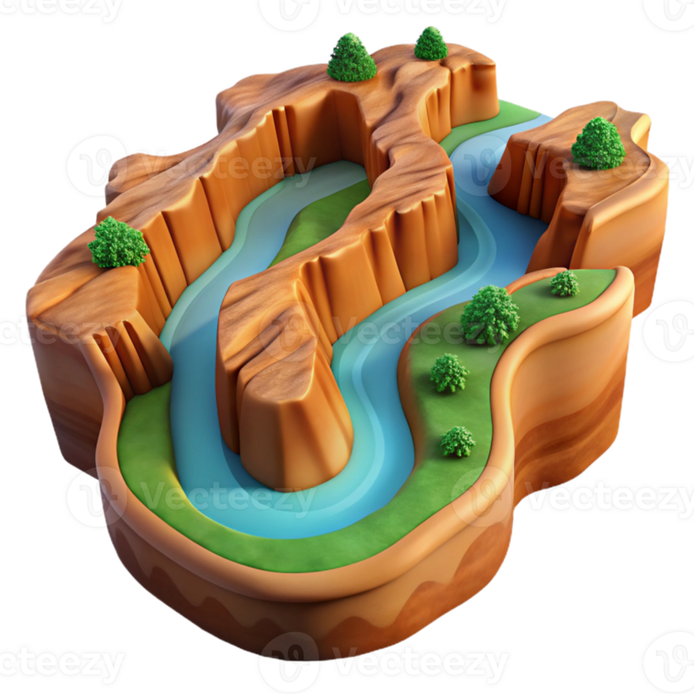 serene abstract A winding river carving through a canyon, aerial view, vast landscape, realistic style 4K png
