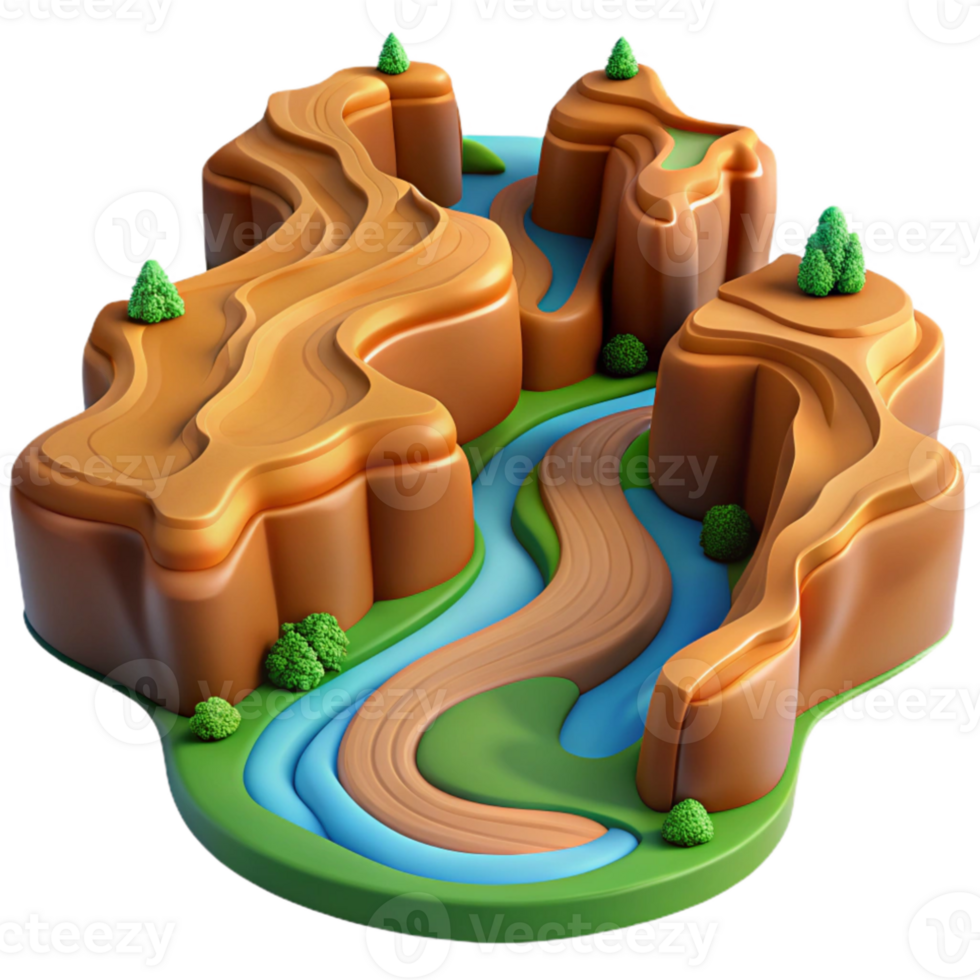 magnificent contemporary A winding river carving through a canyon, aerial view, vast landscape, realistic style original png