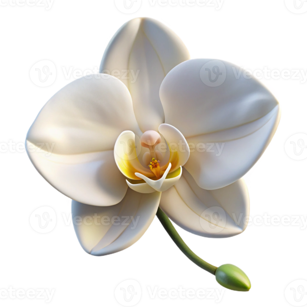 magnificent traditional A single perfect white orchid, elegant composition, soft lighting, botanical illustration style premium png
