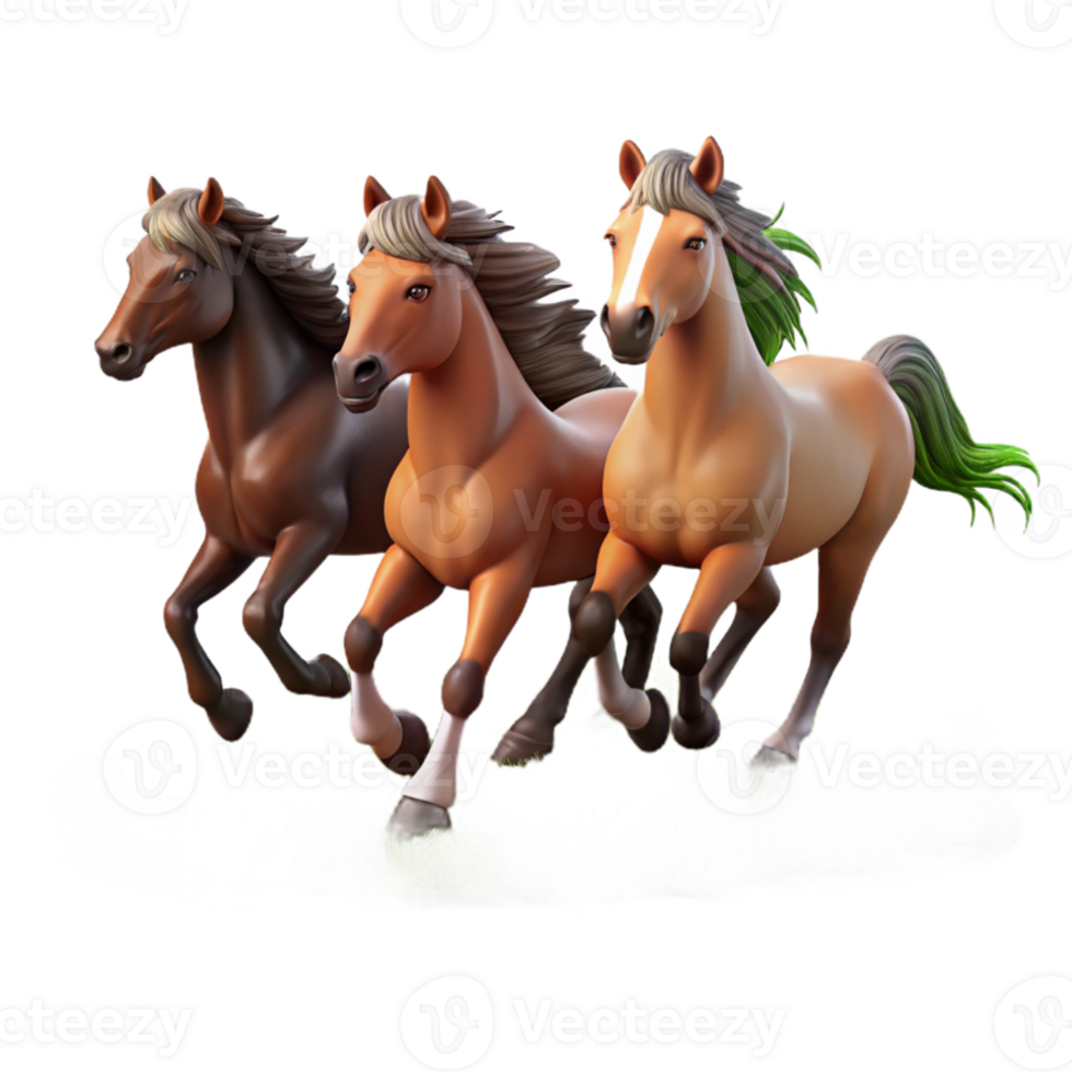 serene artistic A group of wild horses running across a grassy plain, dynamic composition, freedom theme, realistic style authentic png