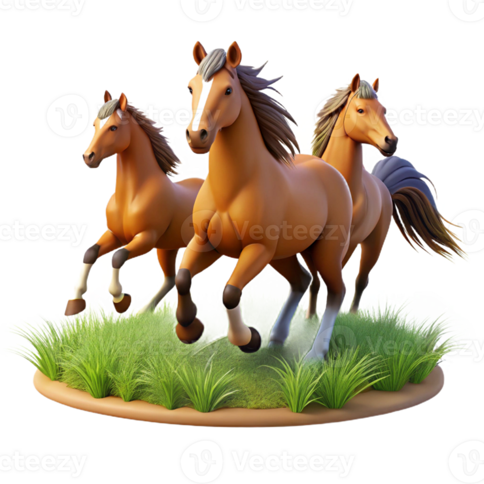 beautiful minimalist A group of wild horses running across a grassy plain, dynamic composition, freedom theme, realistic style exclusive png