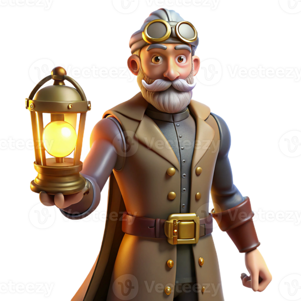 vibrant rustic A geriatric superhero with a steampunk-inspired suit, illuminated by flickering gaslight in a vintage, Victorian style authentic png