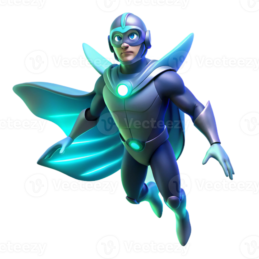 magnificent minimalist An aquatic superhero with bioluminescent fins, floating gracefully in deep ocean darkness, lit with soft, underwater bioluminescence in a surreal, dreamlike style 4K png