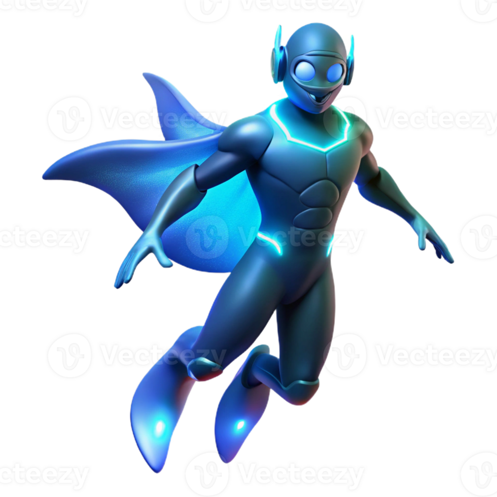 impressive classic An aquatic superhero with bioluminescent fins, floating gracefully in deep ocean darkness, lit with soft, underwater bioluminescence in a surreal, dreamlike style original png