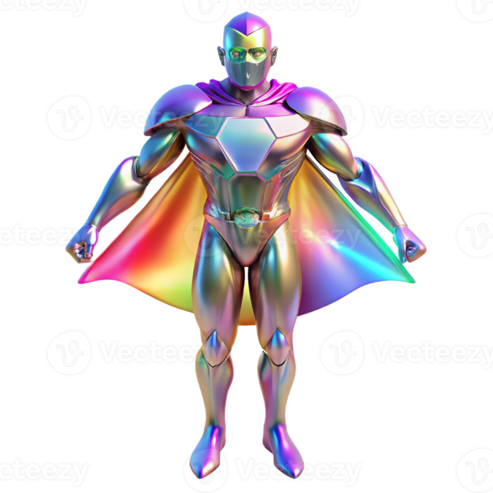 extraordinary traditional A crystalline superhero with refracting light patterns across their body, lit with a rainbow of colors in a dazzling, gemstone style exclusive png
