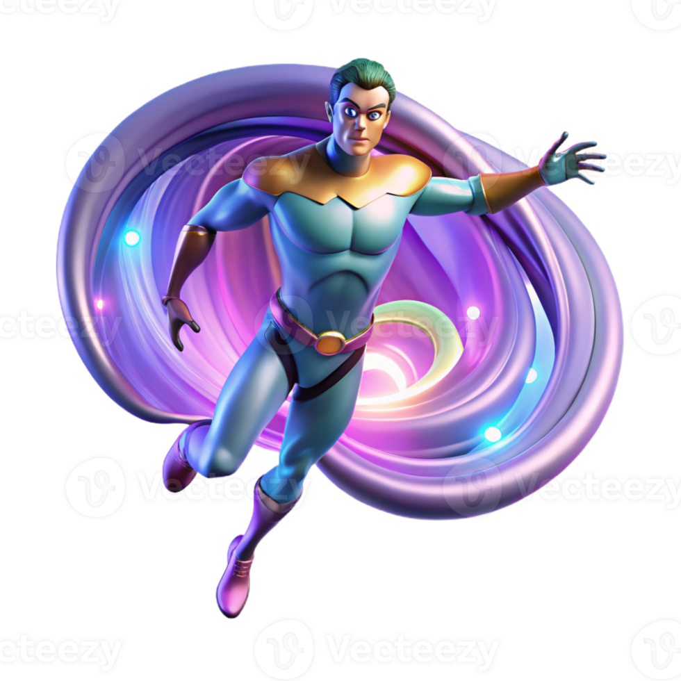 elegant contemporary A superhero with gravity manipulation powers, distorting the space around them, lit with swirling, distorted light in an abstract, psychedelic style 4K png