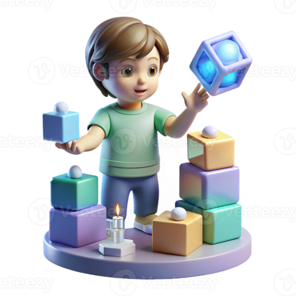 wonderful contemporary A young child with telekinetic powers levitates building blocks in a futuristic nursery. Soft, whimsical lighting and a sense of wonder professional png
