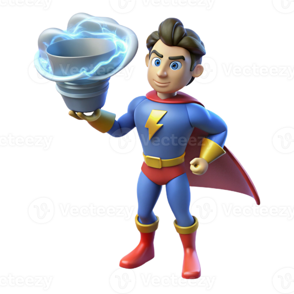 beautiful modern A superhero with weather manipulation powers, summoning a miniature tornado, lit with flashing lightning in a stormy, atmospheric style premium png