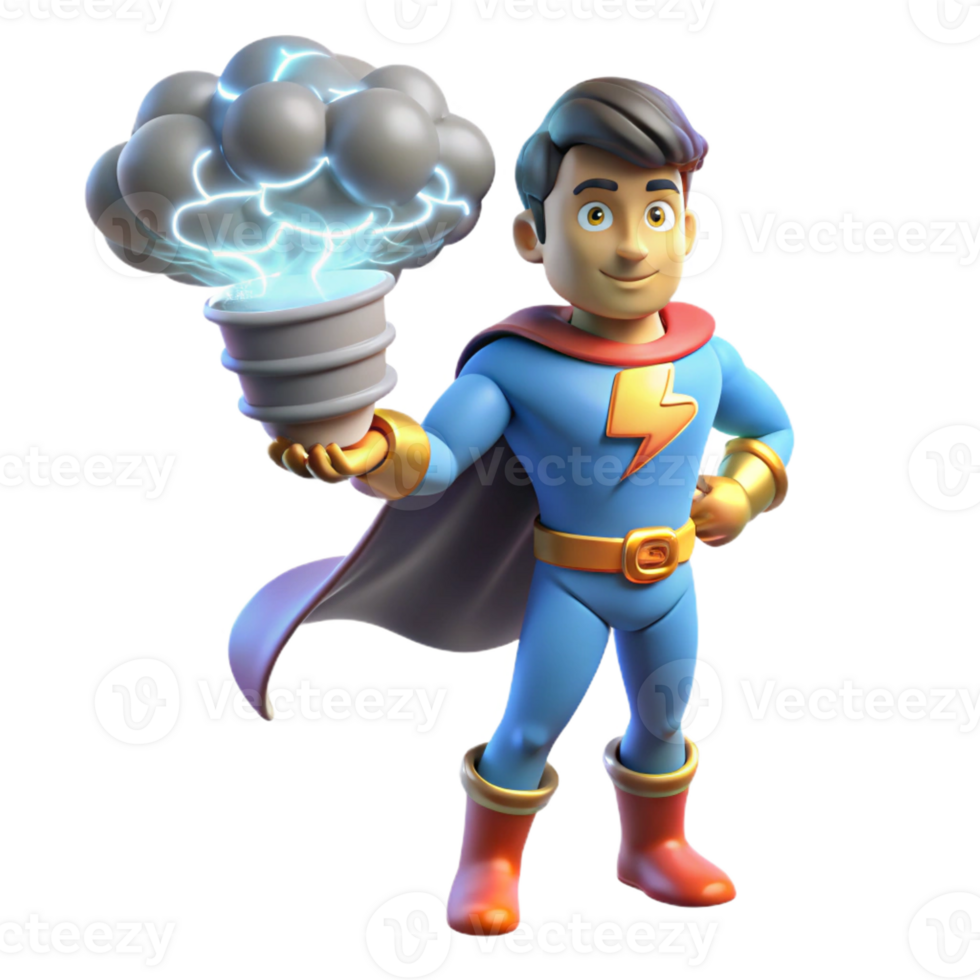 impressive vintage A superhero with weather manipulation powers, summoning a miniature tornado, lit with flashing lightning in a stormy, atmospheric style premium png