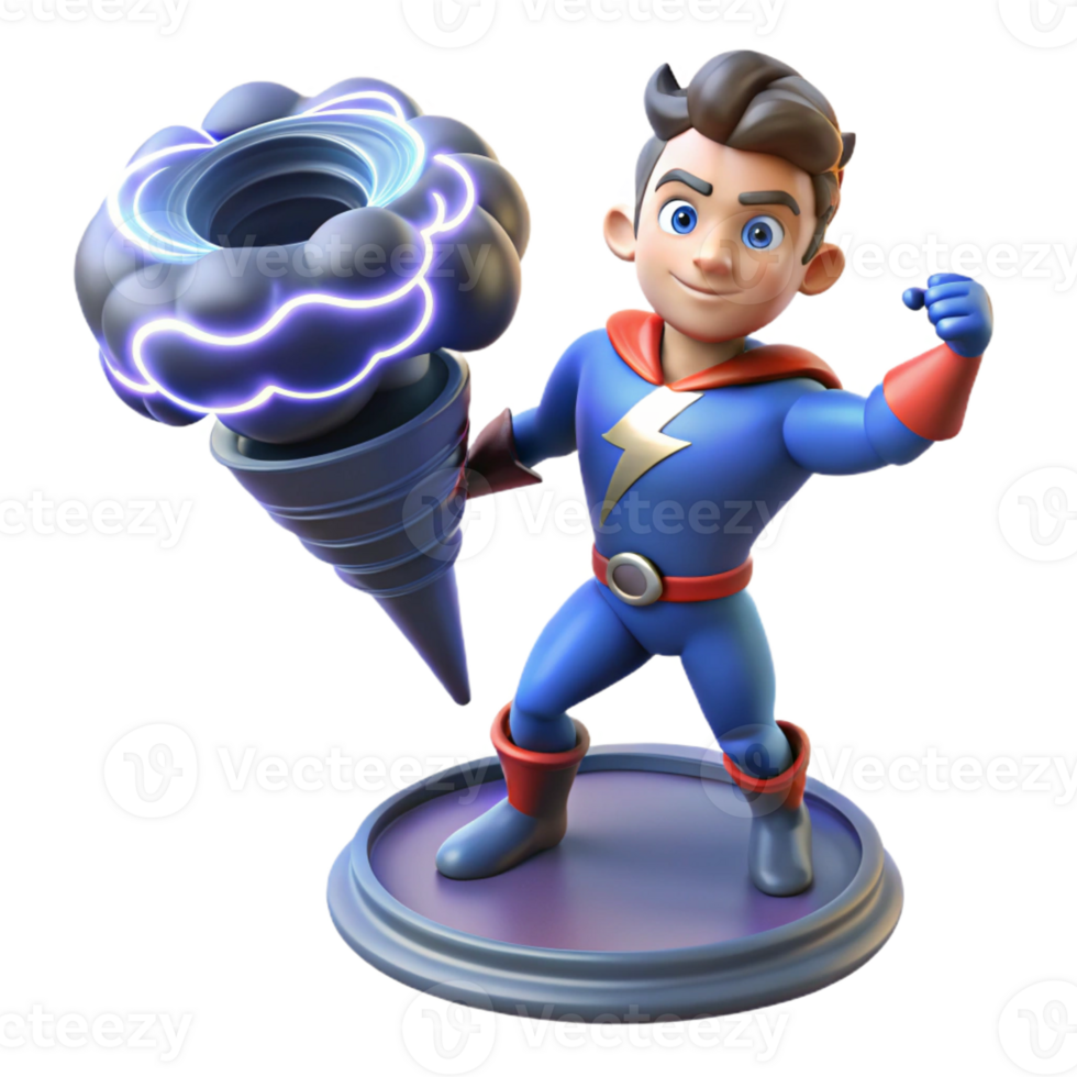 elegant abstract A superhero with weather manipulation powers, summoning a miniature tornado, lit with flashing lightning in a stormy, atmospheric style genuine png