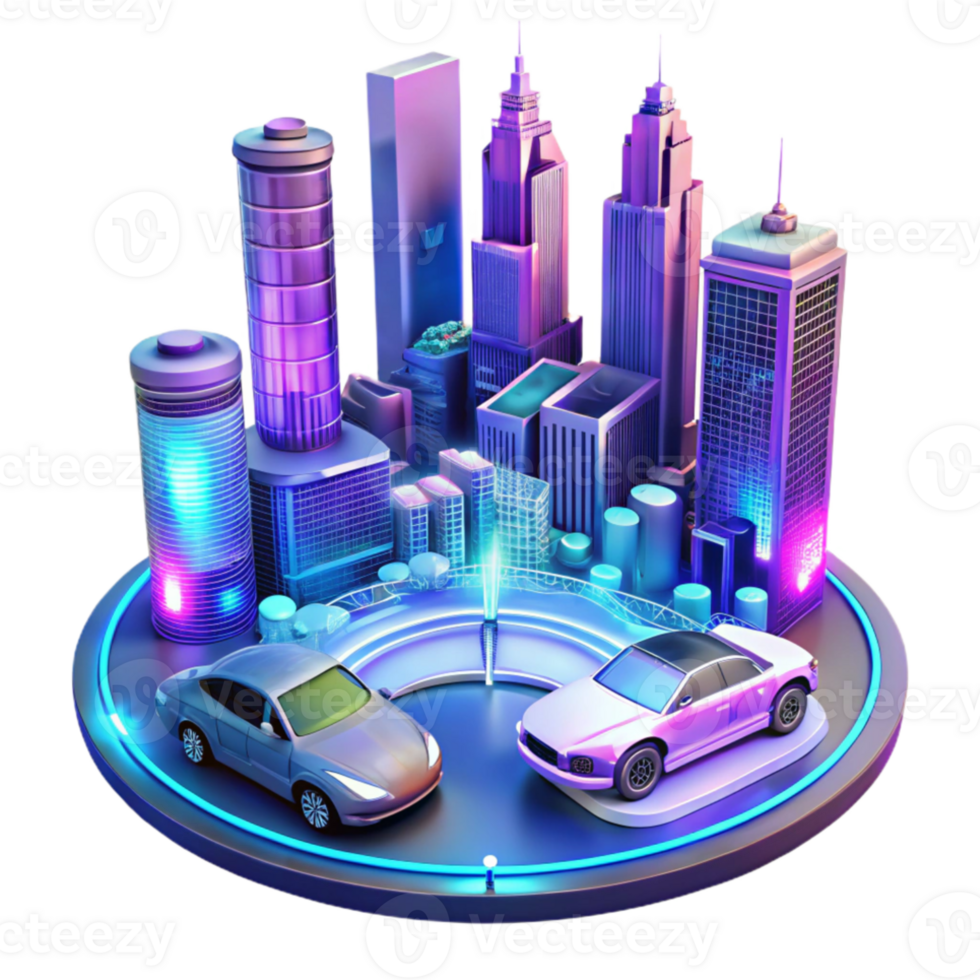 elegant abstract A futuristic cityscape stretches towards the horizon, with flying cars and holographic advertisements. Bright, vibrant lighting. Cyberpunk aesthetic detailed png