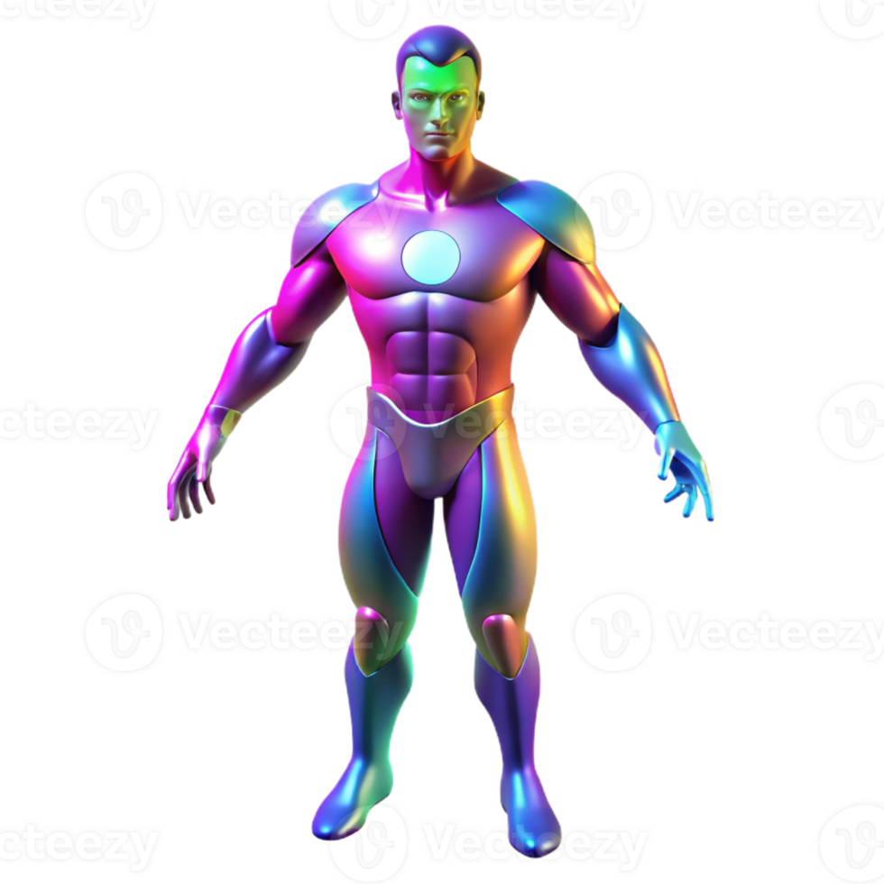 beautiful abstract A shapeshifting superhero mid-transformation, with parts of their body changing form, lit with morphing, multicolored light in a transformative, surreal style professional png
