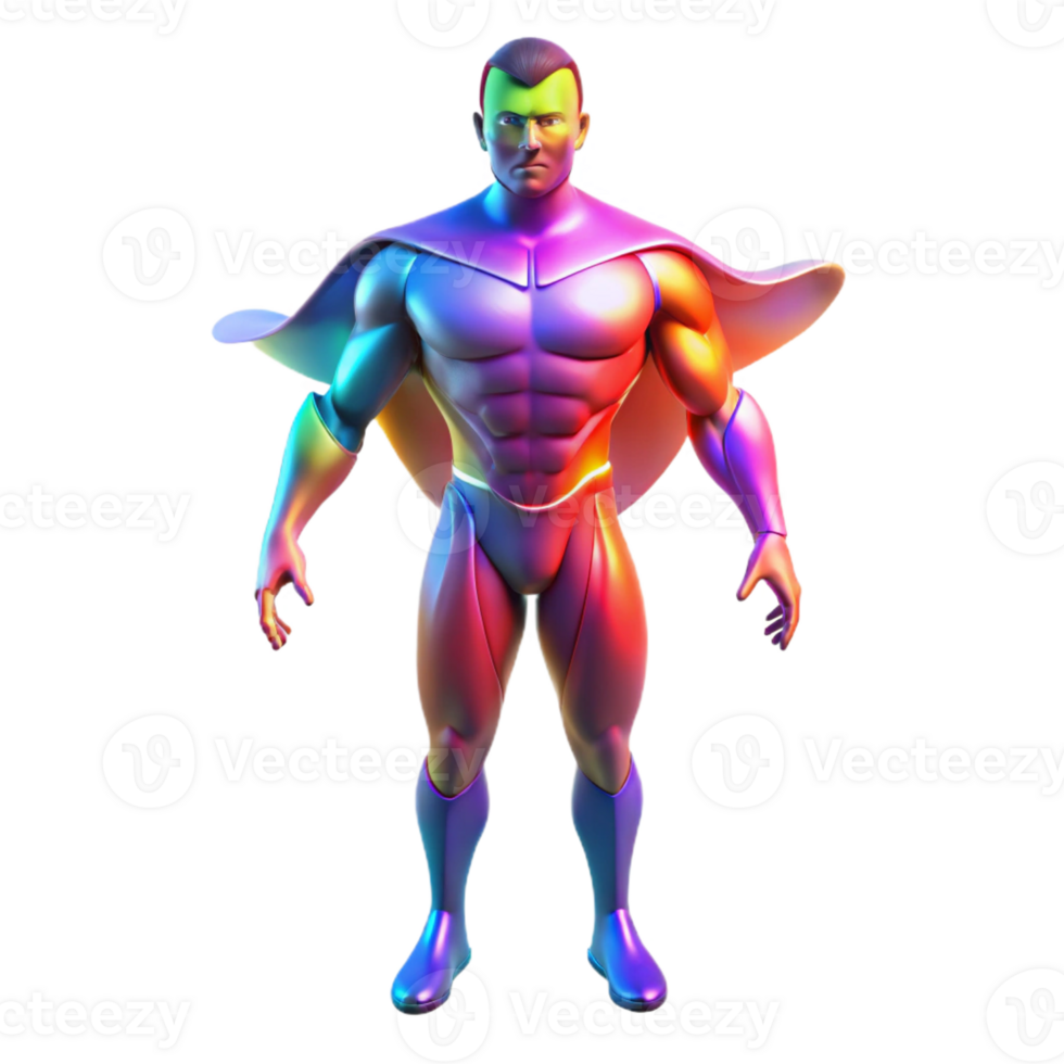 elegant classic A shapeshifting superhero mid-transformation, with parts of their body changing form, lit with morphing, multicolored light in a transformative, surreal style 4K png
