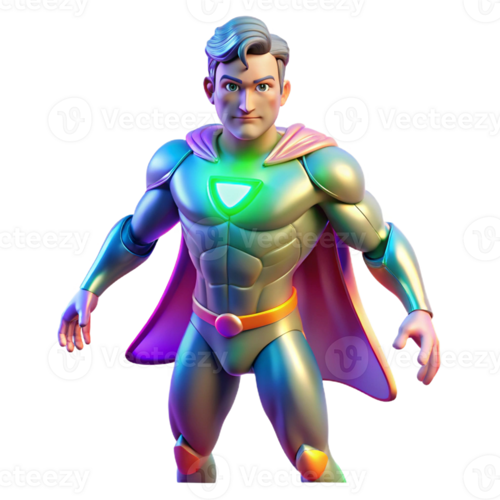 wonderful minimalist A shapeshifting superhero mid-transformation, with parts of their body changing form, lit with morphing, multicolored light in a transformative, surreal style high quality png