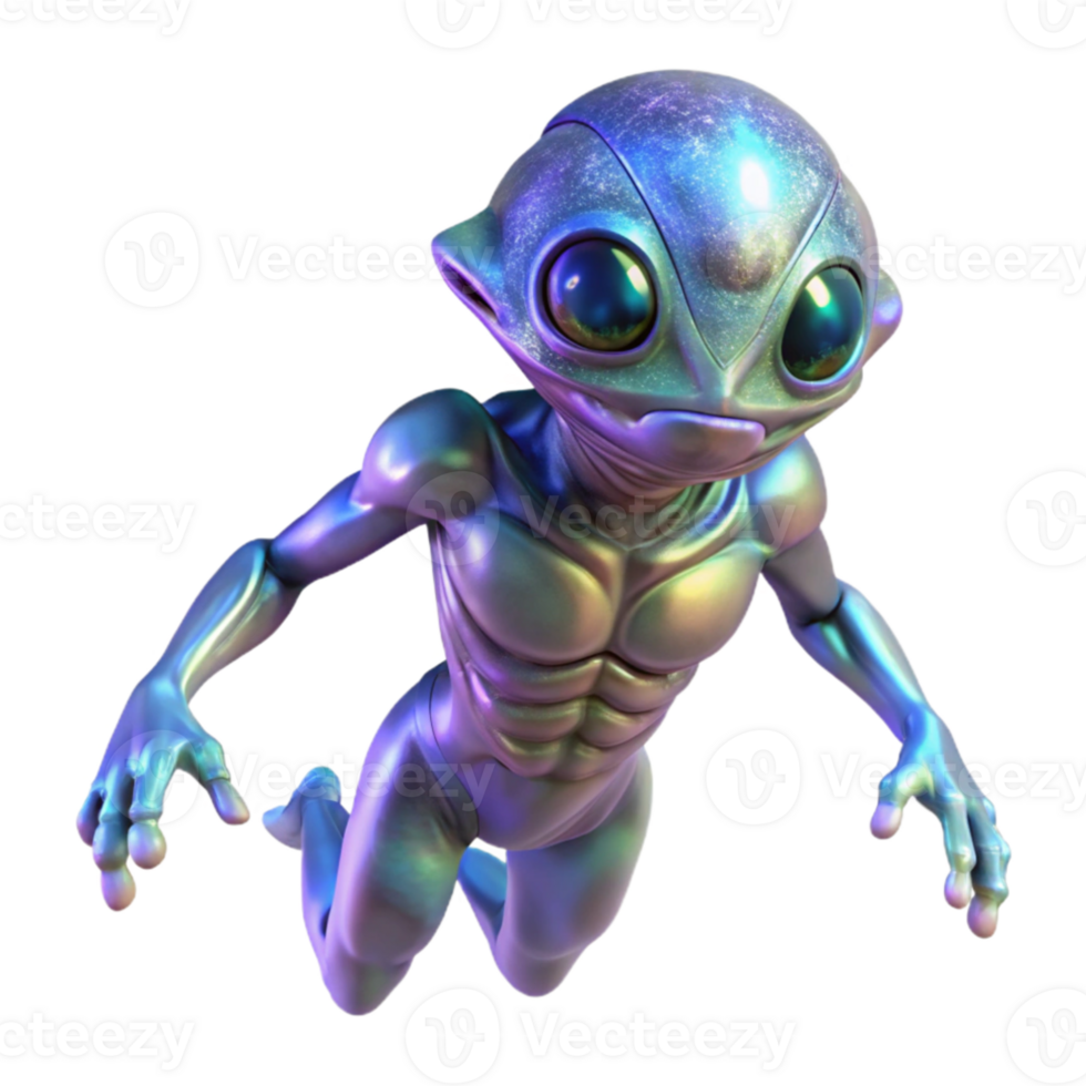 impressive classic An alien creature with shimmering, iridescent skin floats in a zero-gravity environment. Ethereal and otherworldly lighting. Detailed creature design 4K png