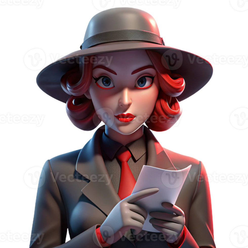 serene creative A woman with blood-red lipstick and a veiled hat, clutching a crumpled telegram, dimly lit by a flickering neon sign reflecting in a rain-slicked street, cinematic noir style 4K png