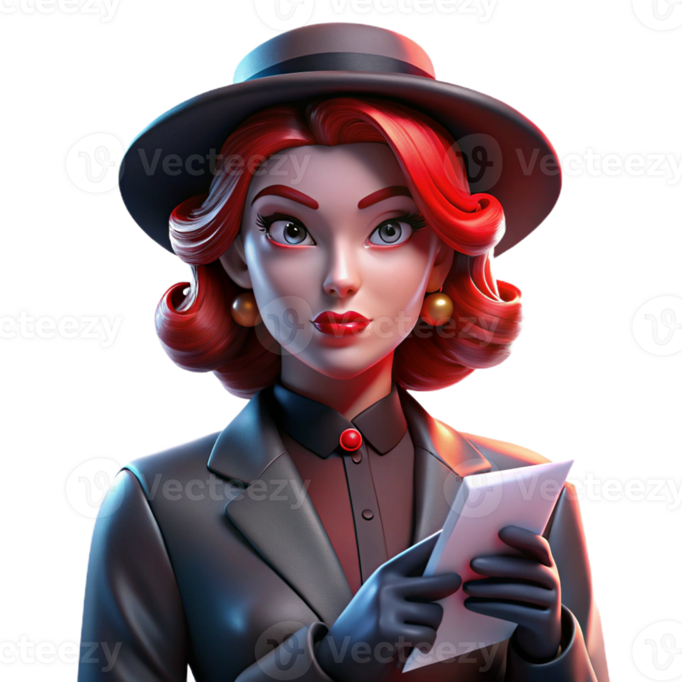 serene rustic A woman with blood-red lipstick and a veiled hat, clutching a crumpled telegram, dimly lit by a flickering neon sign reflecting in a rain-slicked street, cinematic noir style exclusive png